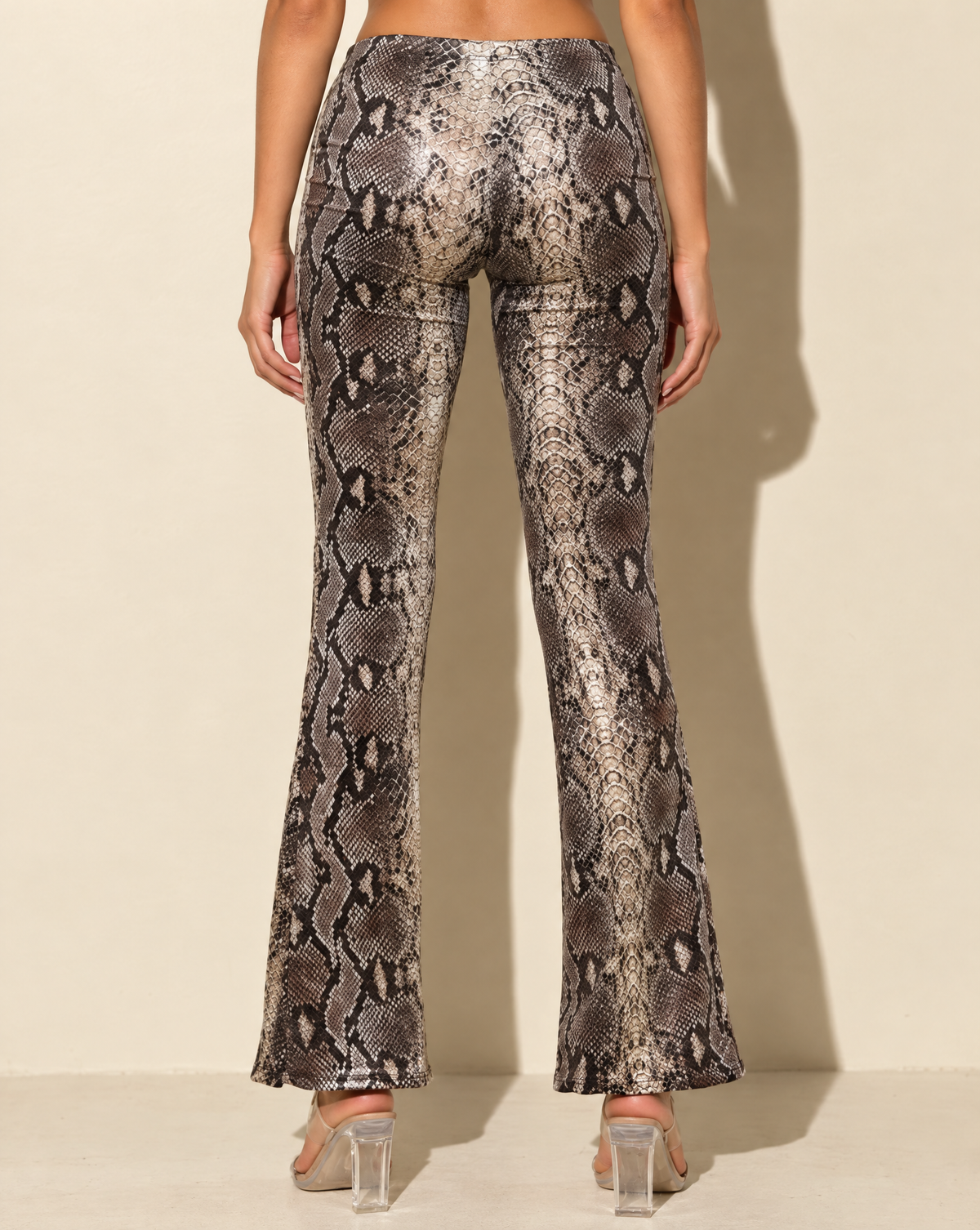Foiled Animal Printed Slightly Flare Pants in TAUPE/BROWN — back view
