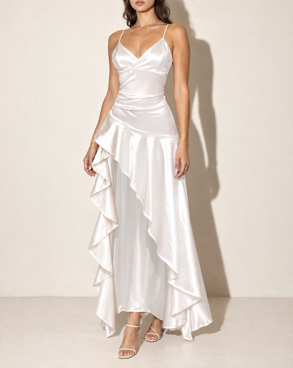 Ruffleddress Satin Maxi in Ivory — alternate front view