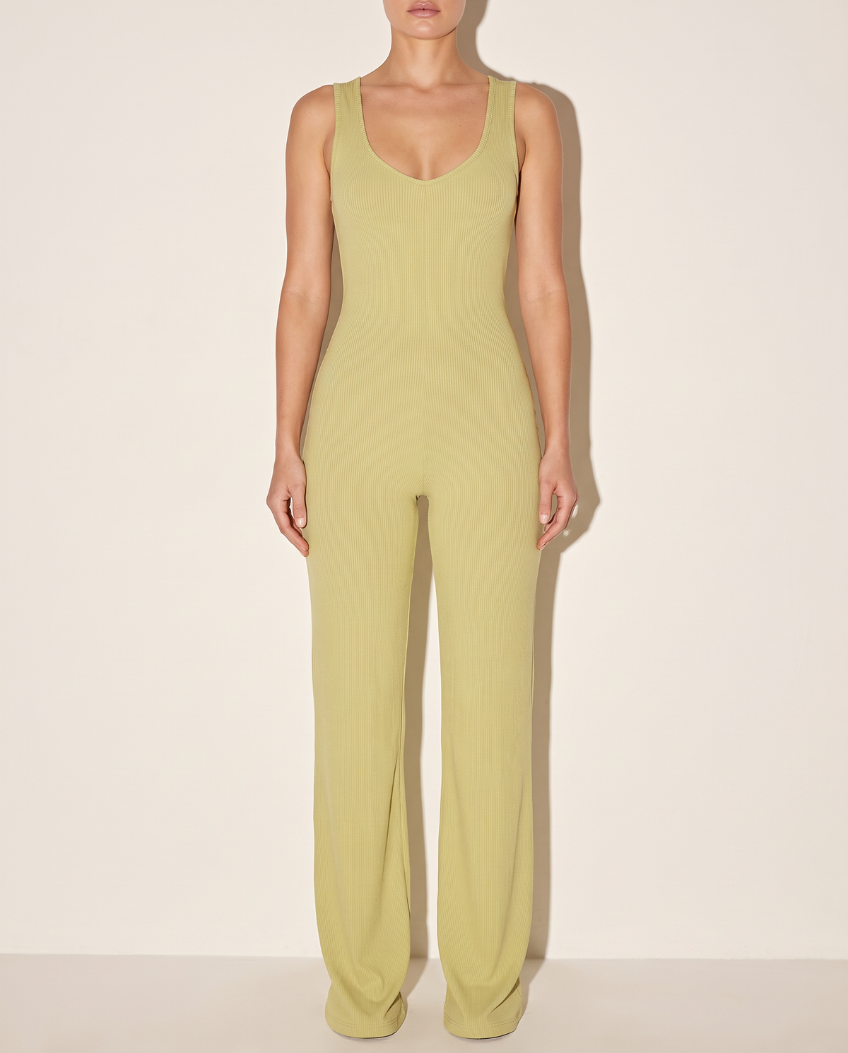 Sleeveless Wide Leg Jumpsuit in CELERY — front view