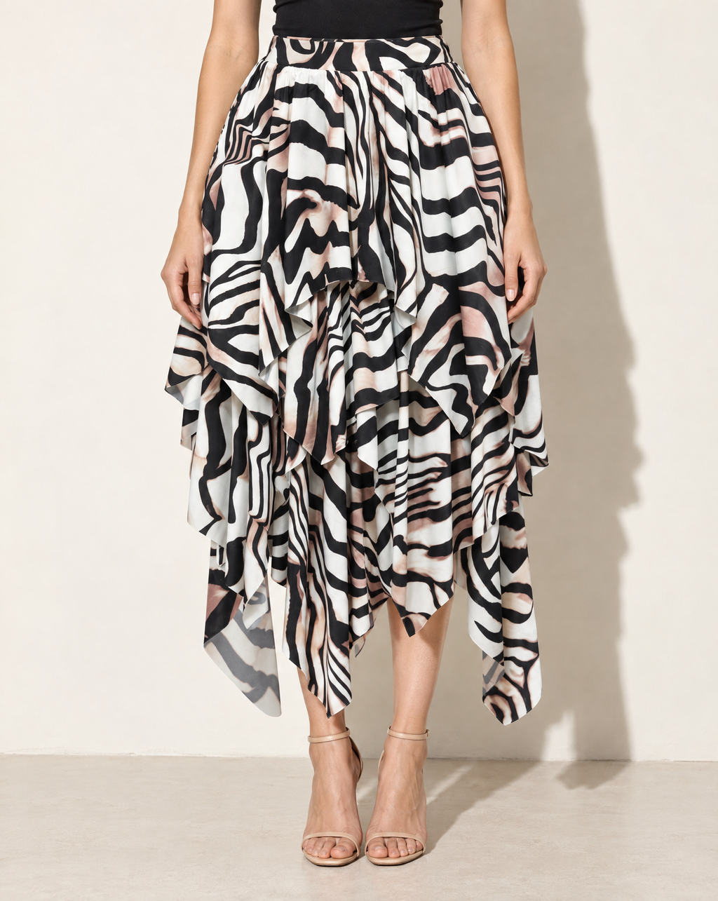 Zebra Draping Midi Skirt in Multi — front view