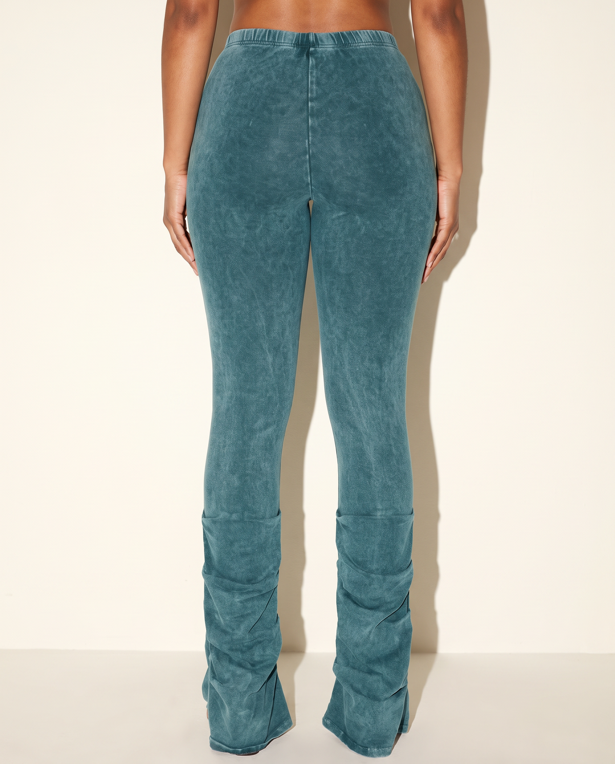 Mineral Washed Ruching Hem Detailed Pants in Teal — back view