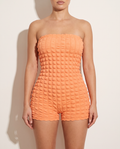 Popcorn Fabric Tube Top Romper in Orange — front view