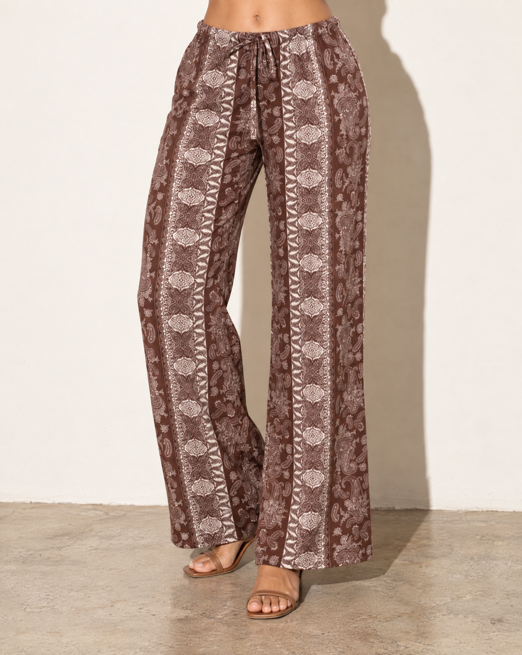Printed Wide Leg Pants in BROWN COMBO — alternate front view