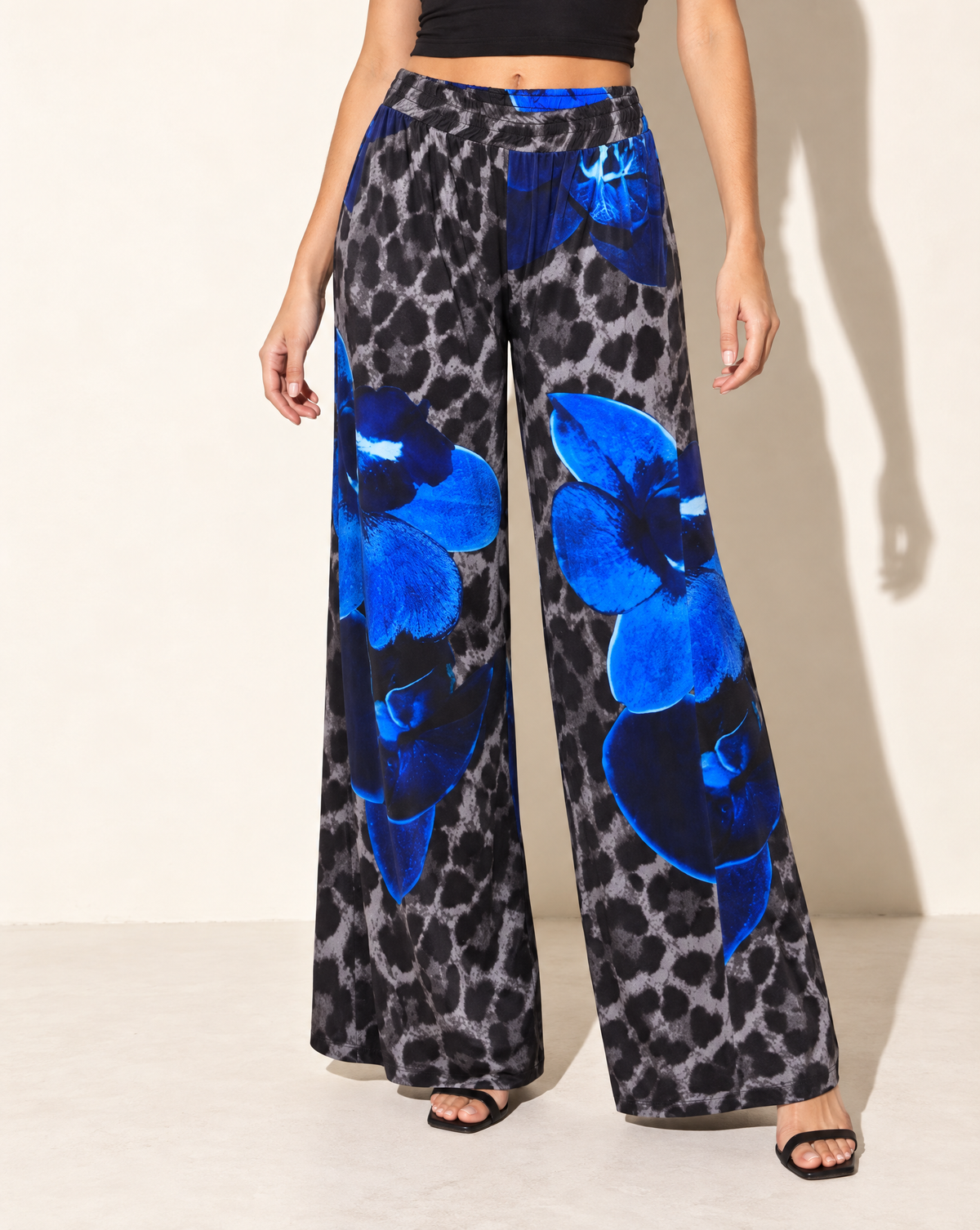 Printed Wide Leg Pants in Blue Multi — alternate front view
