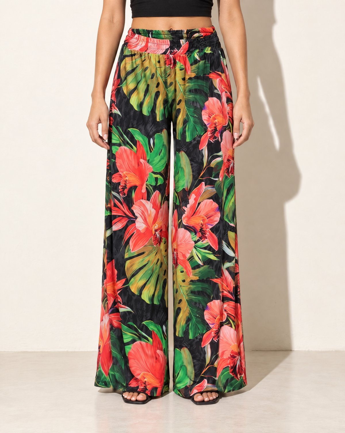 Printed Wide Leg Pants in TROPICAL — front view