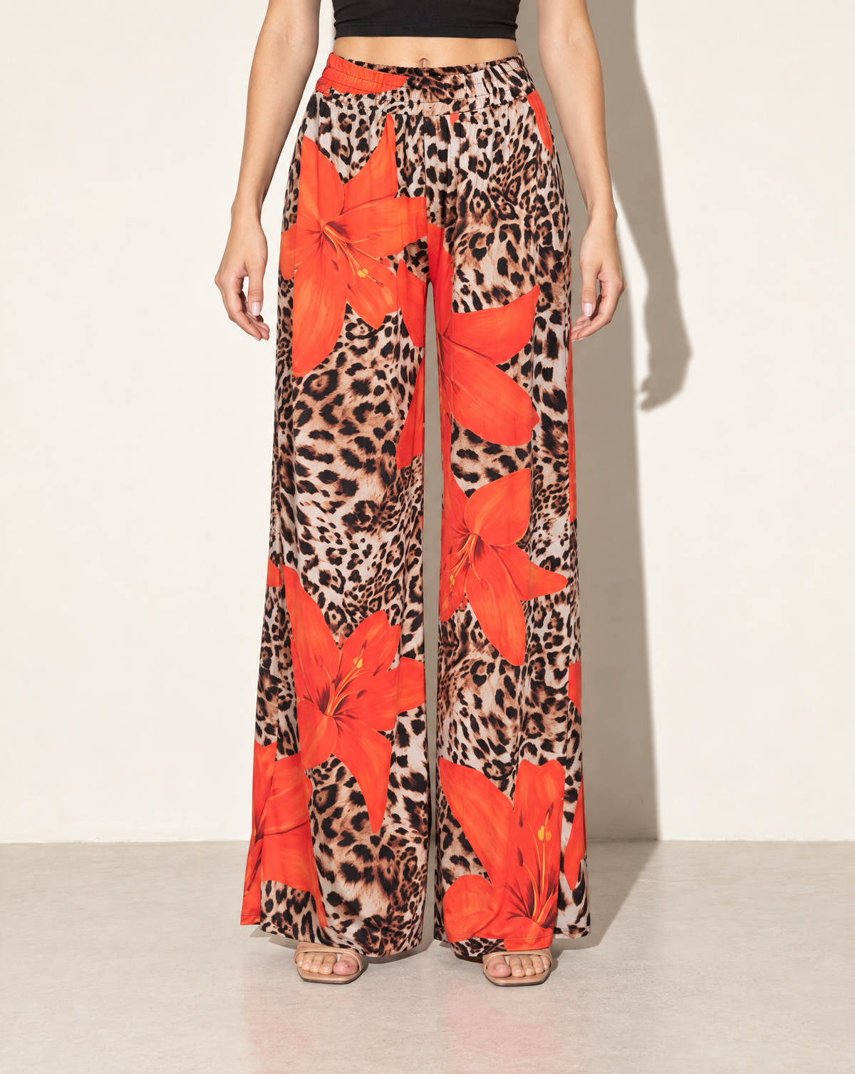 Printed Wide Leg Pants in BROWN MULTI — front view