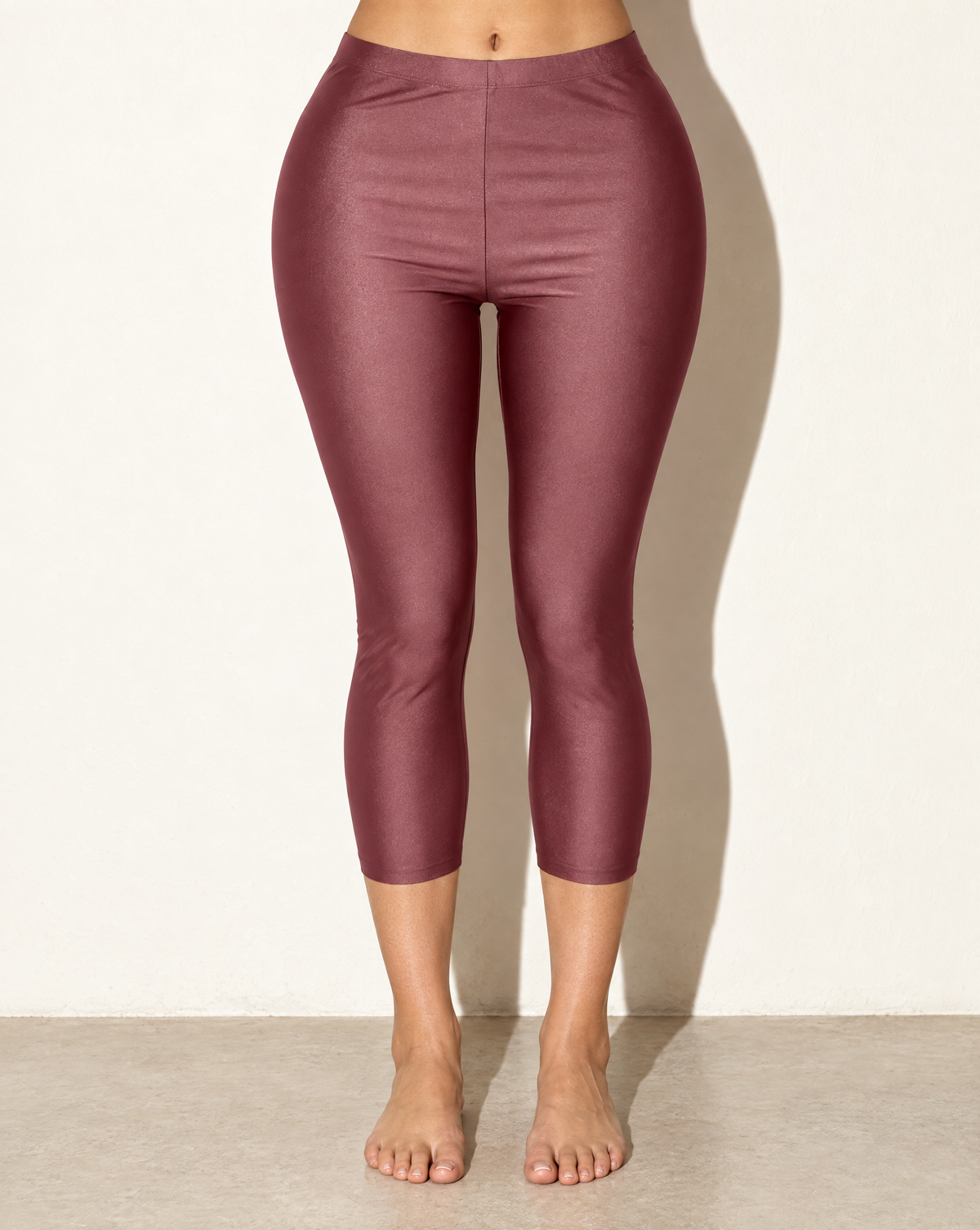 Nylon Capri Leggings in SANGRIA — front view