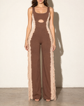 Bleached Two Tone Colorway Jumpsuit in TAUPE/BROWN — front view