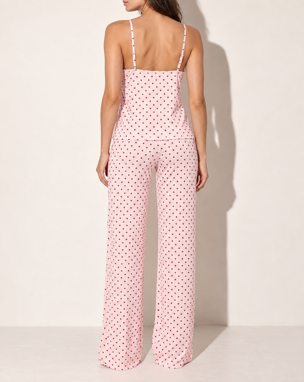 Loose Tank Top & Pants Set in PINK/BROWN — back view