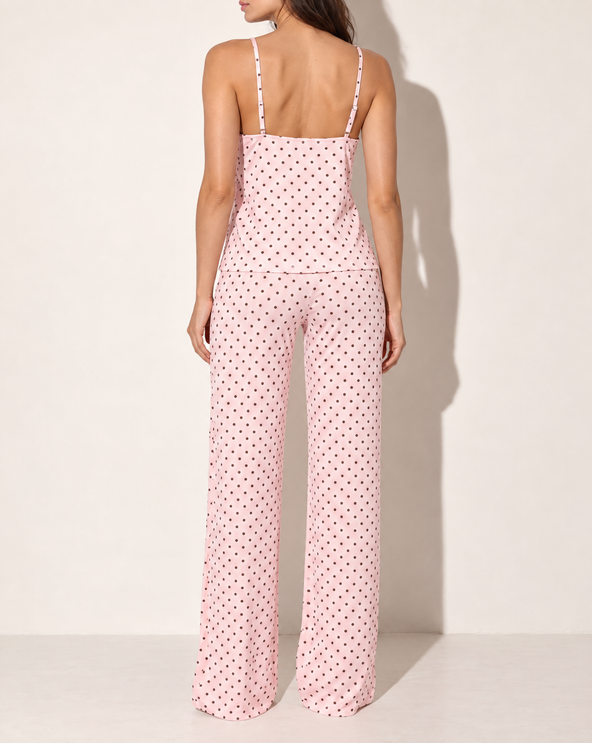 Loose Tank Top & Pants Set in PINK/BROWN — back view