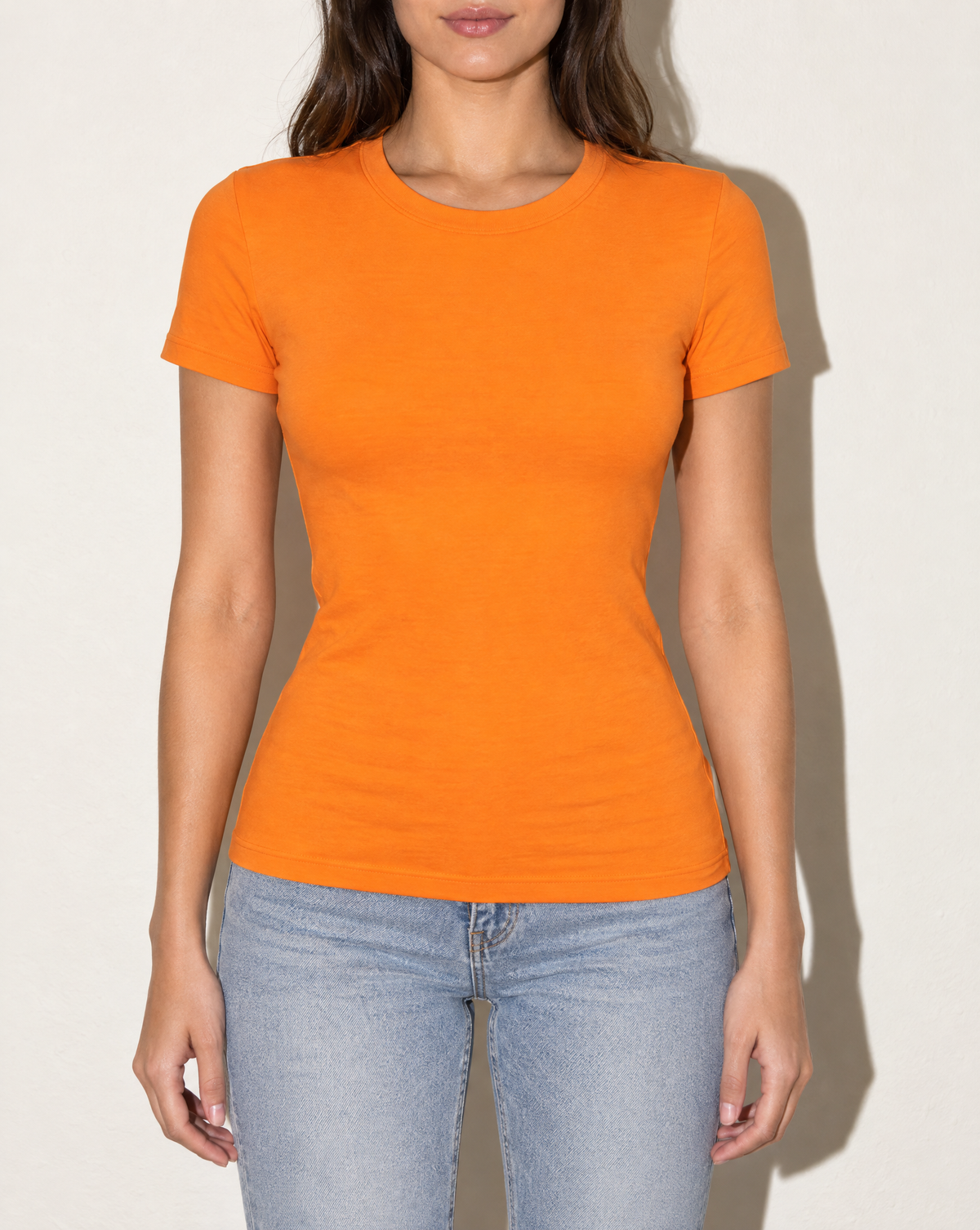 Round Neck Basic Cotton T-Shirt in Orange — front view