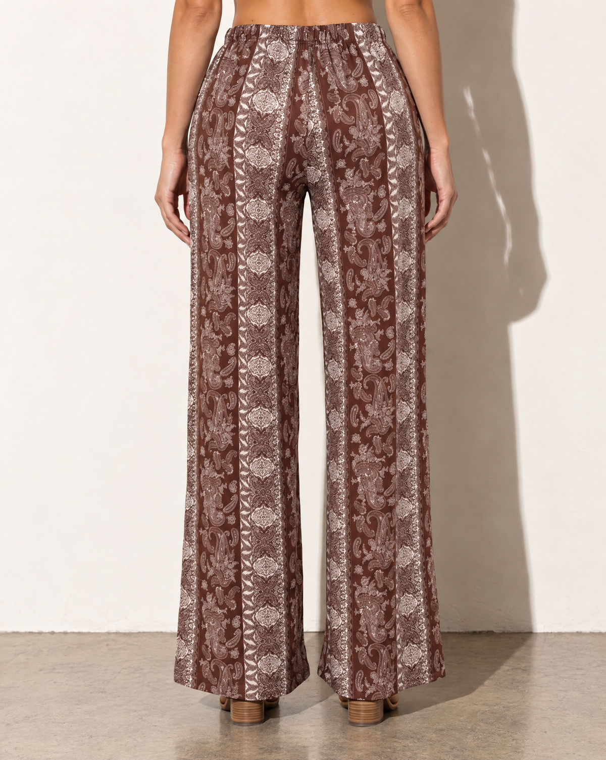 Printed Wide Leg Pants in BROWN COMBO — back view