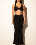 Twisted Front Top & Draped Skirt Set in Black — front view