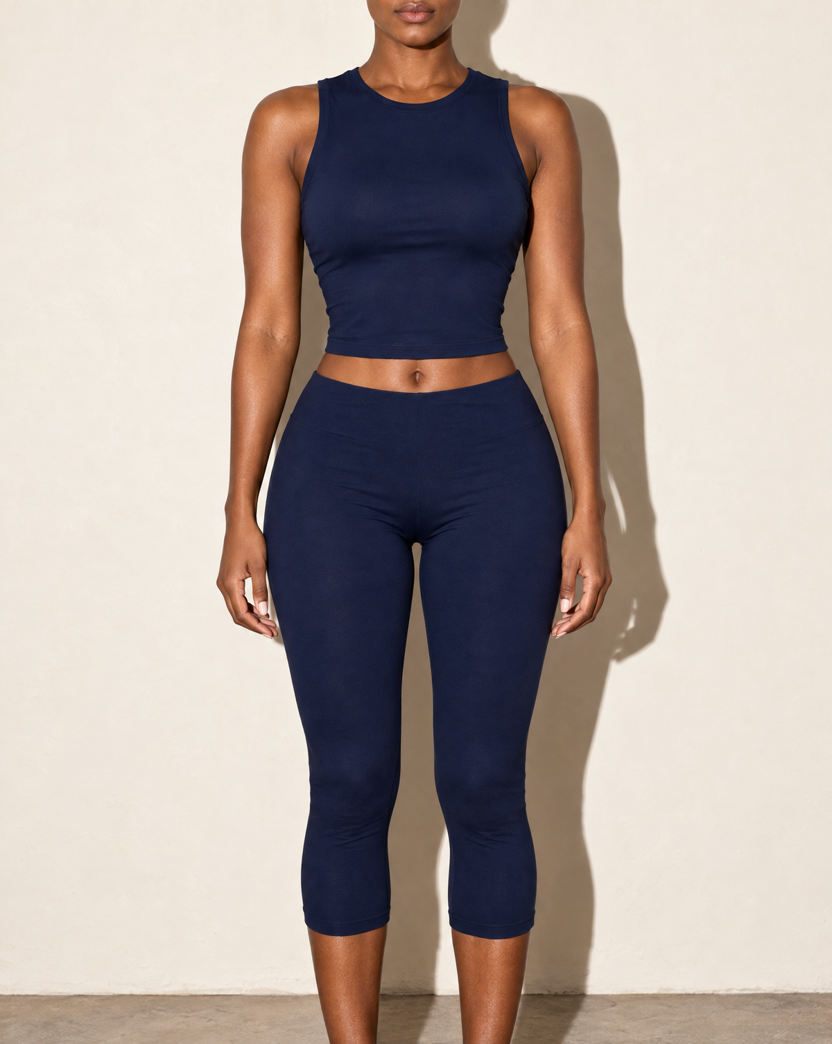 Sleeveless Top & Capri Set in Navy — front view