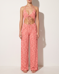 Cut Out Front Halter Neck Wide Leg Jumpsuit in Coral — front view