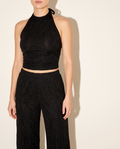Halter Crop Top & Wide Leg Pants Set in Black — front view
