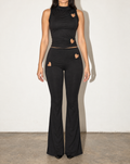 Heart Cutout Tank Top & Flared Pant Set in Black — front view