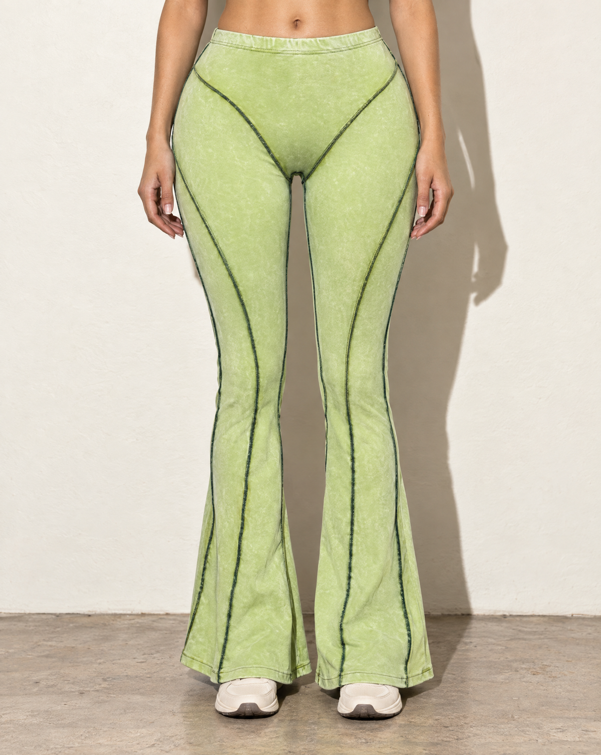 Mineral Washed Pants in Lime — front view
