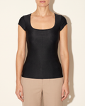 Cap Sleeves Scoop Neck Bodycon Top in Black — front view