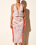 Tie-Dye Fringe Halter Two-Piece Set in Peach — front view