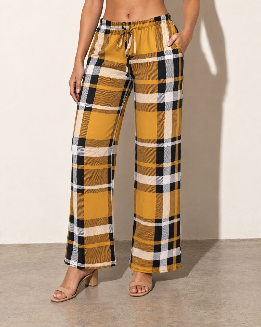 Printed Wide Leg Pants in YELLOW COMBO — alternate front view