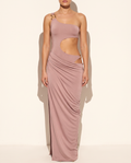 Asymmetric Cut-Out Maxi Dress With Draped Detail in Mauve — front view
