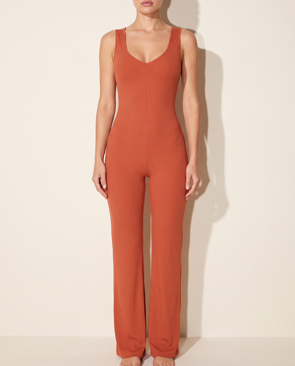 Sleeveless Wide Leg Jumpsuit in BAKED CLAY — alternate front view