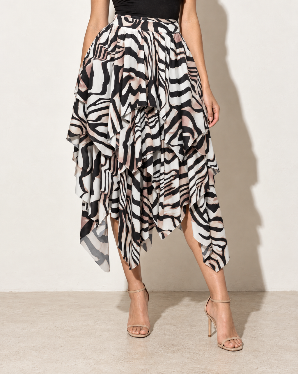 Zebra Draping Midi Skirt in Multi — alternate front view