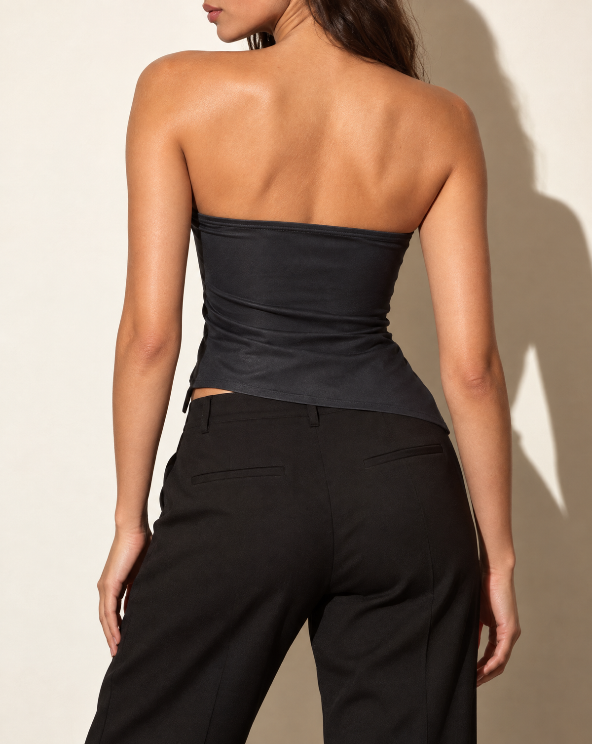 Flower Printed & Cutout Tube Top in Black — back view