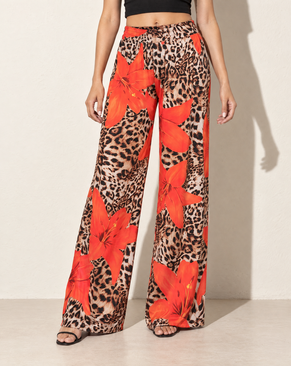 Printed Wide Leg Pants in BROWN MULTI — alternate front view