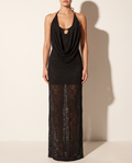 Floral Textured Fabric Cowl Neck Maxi Dress in Black — front view
