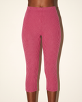 Noodle Rib Fabric Capri Leggings in Magenta — front view