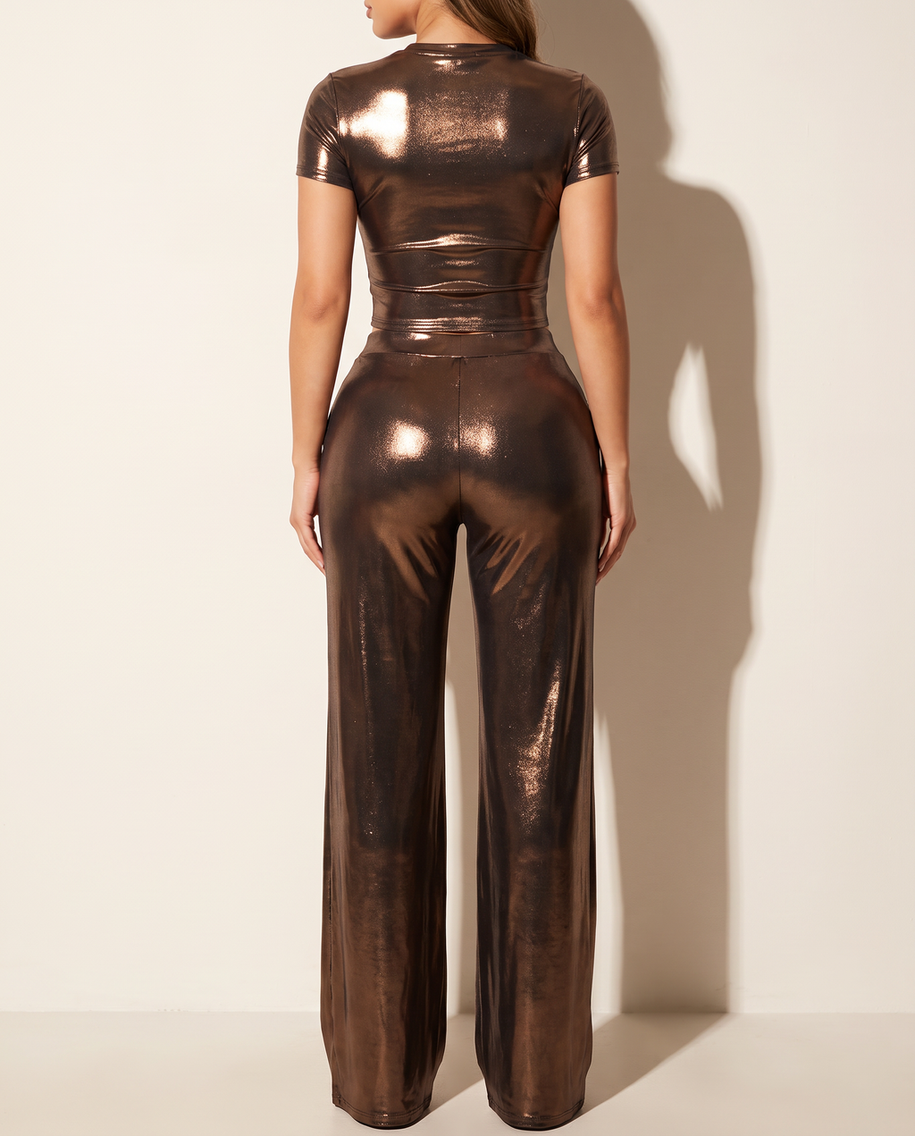 Crop Top & Wide Leg Pants in BRONZE — back view