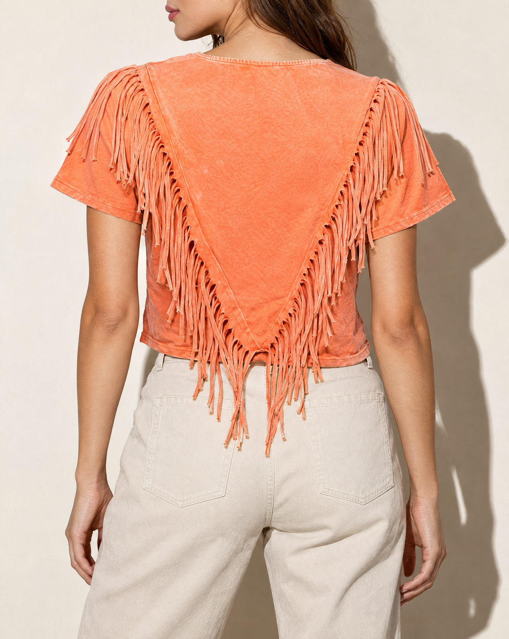 Fringe Detailed Top in Orange — back view