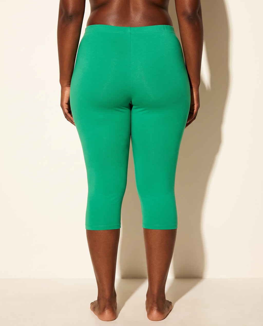 Elevated Basic Solid Capri Leggings in Kelly Green — back view