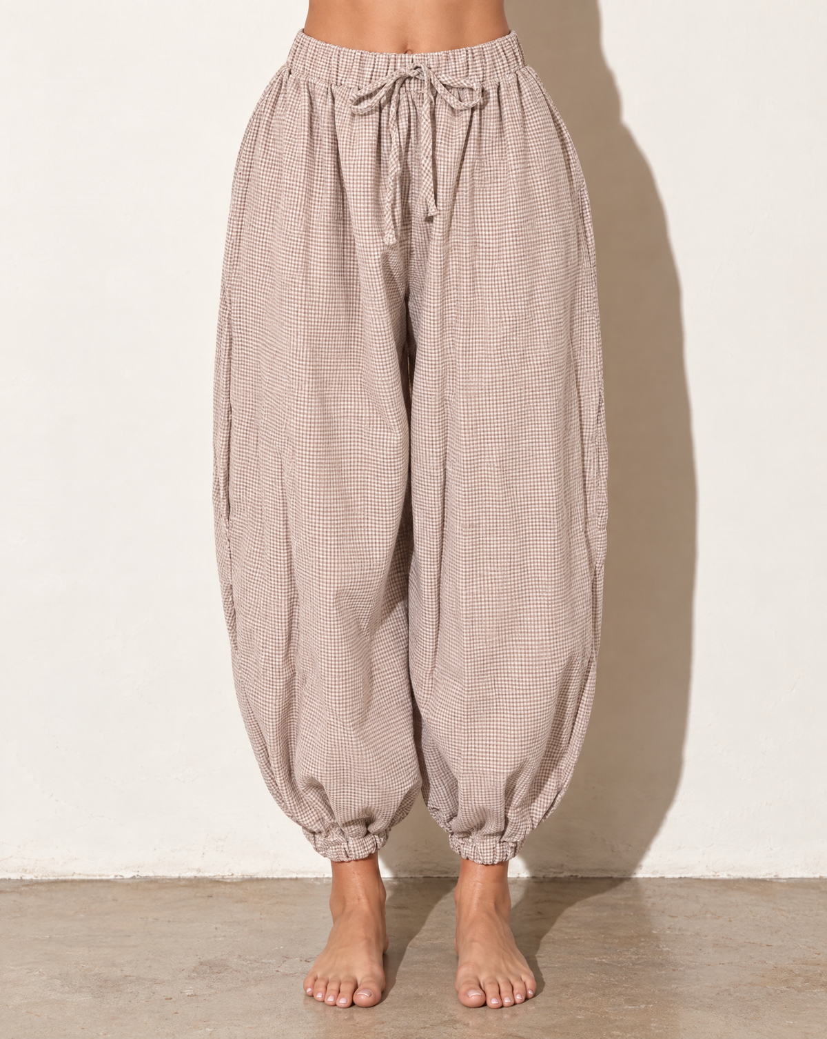 Long Bubble Fashion Pants in Grey — front view
