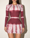 Longesleeve Tie Dye Ribbed Dress in Burgundy — front view