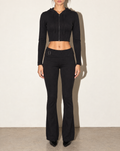 Hoodie Zip Up Top & Pants Set in Black — front view