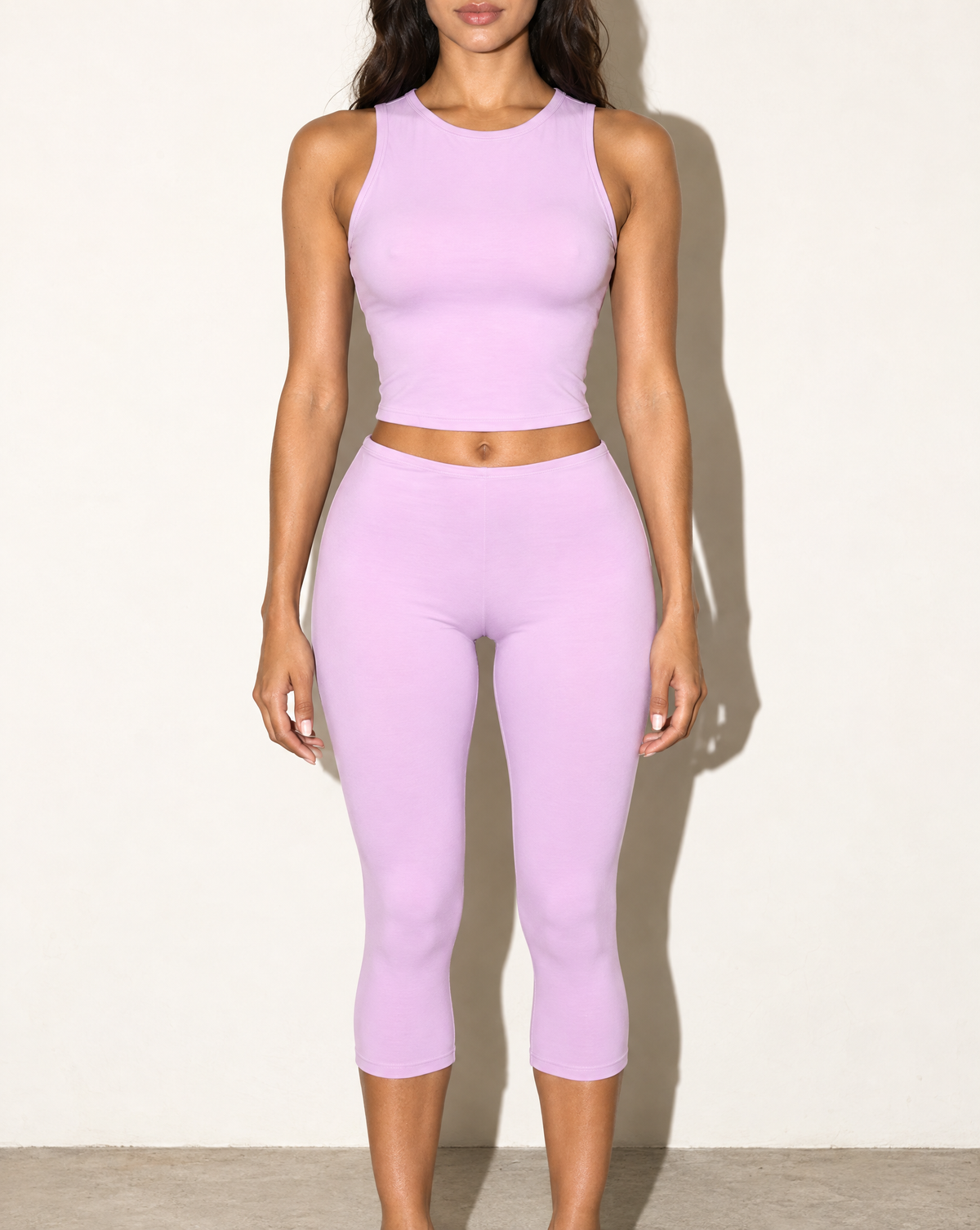 Sleeveless Top & Capri Set in Lavender — front view