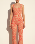 Twisted Strap Back Detailed Jumpsuit in Coral — front view
