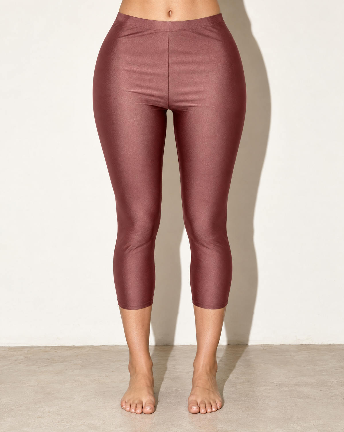 Nylon Capri Leggings in Mauve — front view