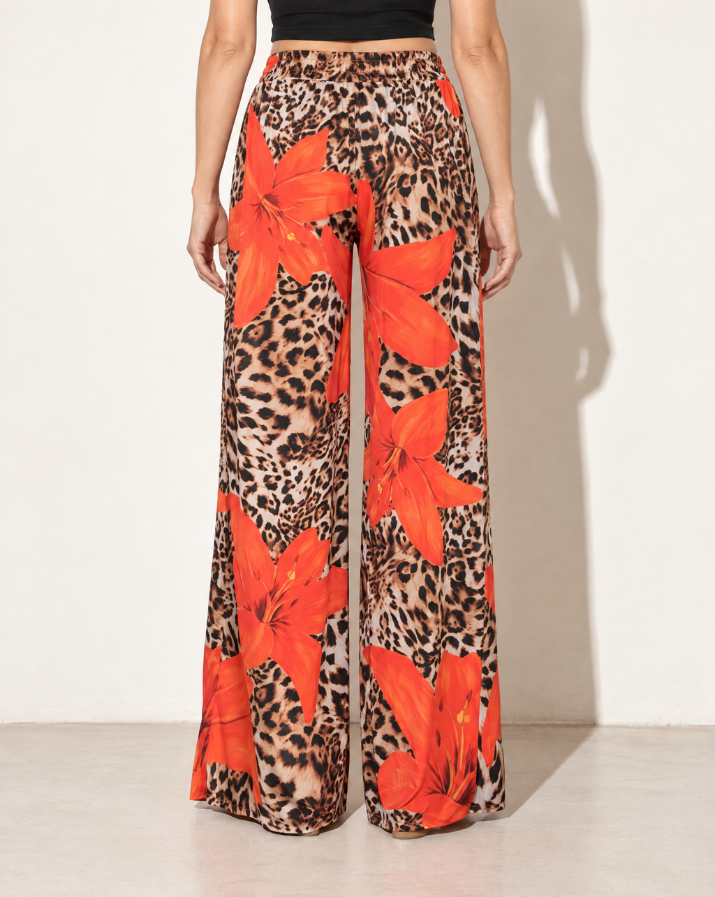 Printed Wide Leg Pants in BROWN MULTI — back view