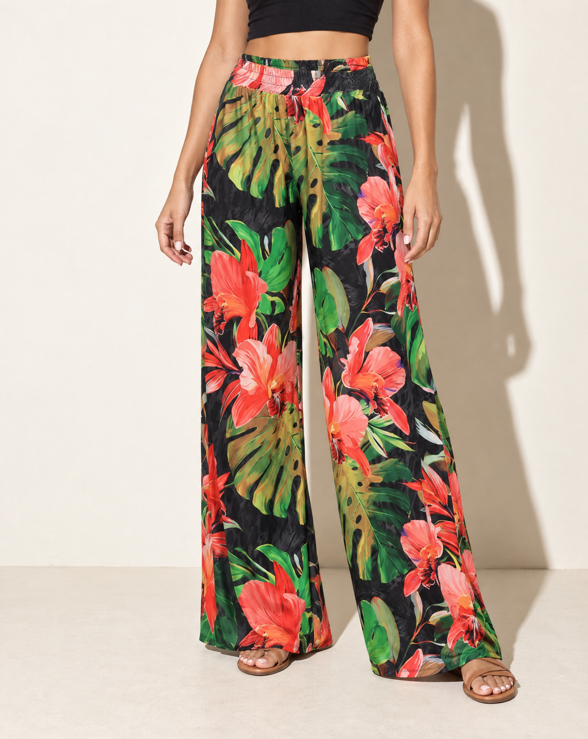 Printed Wide Leg Pants in TROPICAL — alternate front view