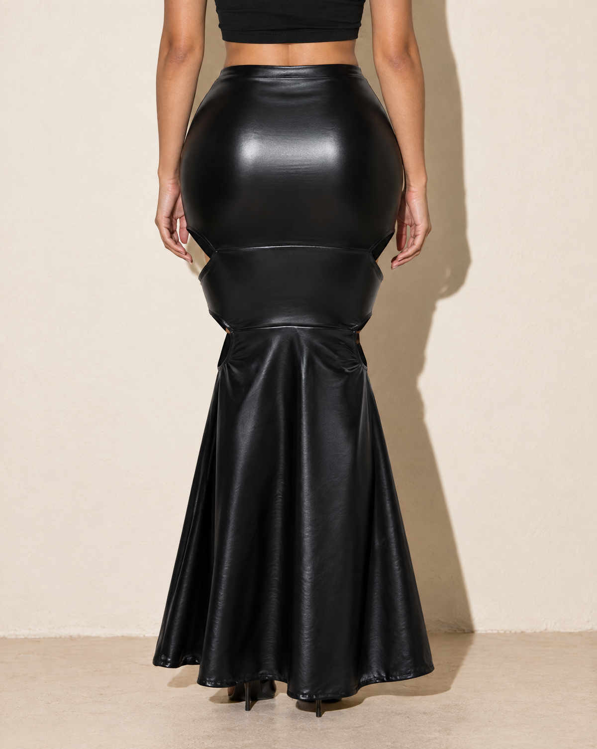 Cut Out Detailed Mermaid Maxi Skirt in Black — back view