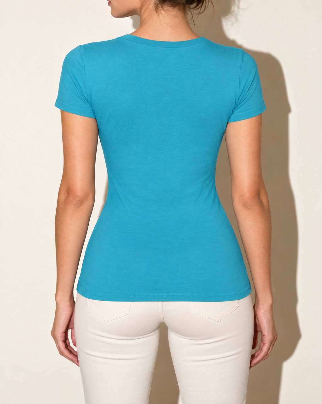 Round Neck Basic Cotton T-Shirt in Teal — back view