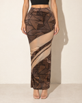 Mesh Contrast Asymmetrical Maxi Skirt in Gold — front view