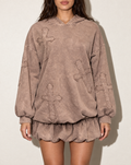 Holy Cross Hoodie & Blessed Bubble Skirt Set in Brown — front view