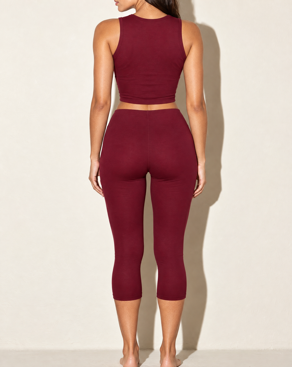 Sleeveless Top & Capri Set in Wine — back view