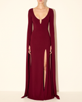 Flyaway Long Sleeve Maxi Dress in Burgundy — front view