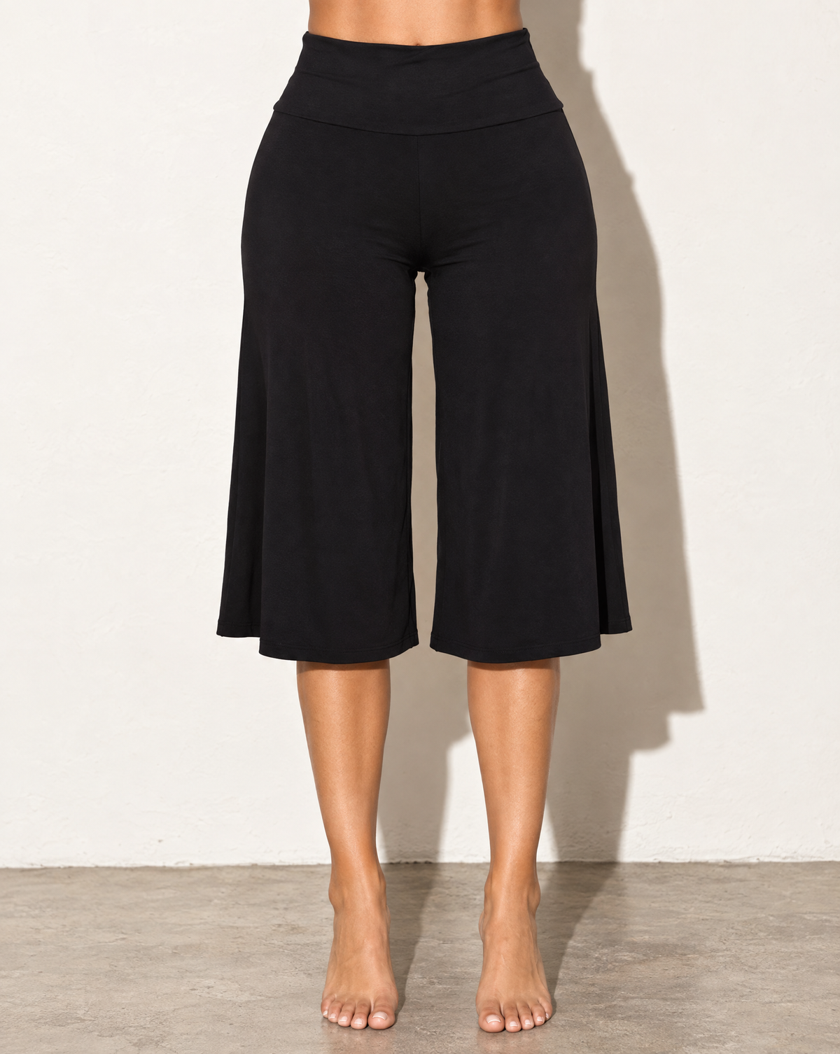 Capri Gaucho Pants in Black — front view